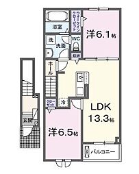 丸亀市飯山町真時アパート 2LDKの間取図画像