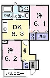 メゾンドジュネスKK2 2DKの間取図画像