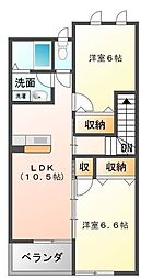 美和2 2LDKの間取図画像