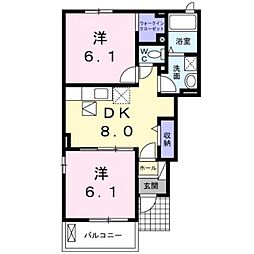 ソレイユカワバタ2 2DKの間取図画像