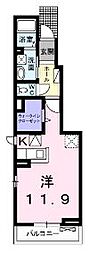 サンハイム今津B 1Kの間取図画像