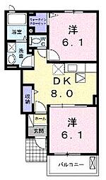 ソレイユカワバタ2 2DKの間取図画像