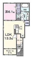 観音寺市出作町アパート 1LDKの間取図画像