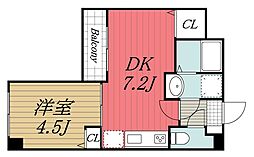 JR内房線 本千葉駅 徒歩4分の賃貸マンション 2階1DKの間取り