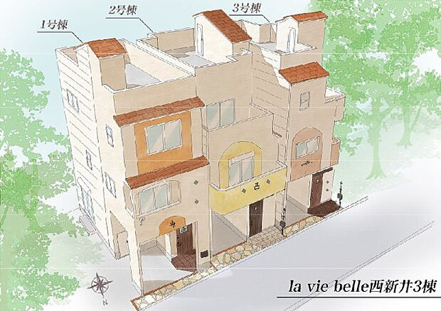 南仏プロヴァンススタイルの屋上テラス付一戸建てでございます。