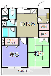 十一屋DOA 2DKの間取図画像