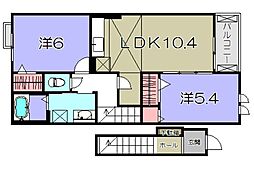 サニーハウスHagiwaraII 2階2LDKの間取り