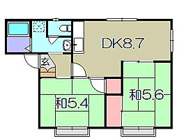 サン・シティ宝積 2階2DKの間取り