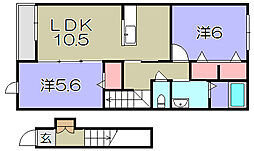 エスポワール 2階2LDKの間取り