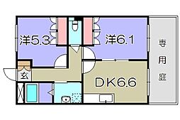 ヴィラ・ルーエン 2DKの間取図画像