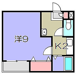 ミドルファンテン 2階1Kの間取り