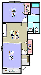 ヴィラ　アンソレイエIII 1階2DKの間取り