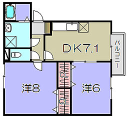 ダイワヴィラノルテA棟 2DKの間取図画像