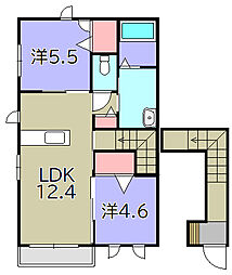 コンフォーザ東近江　A棟 2階2LDKの間取り