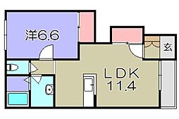 スターテラス22　A棟 1階1LDKの間取り