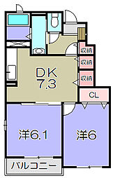 エアリー　ストリートB 1階2DKの間取り