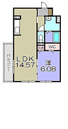 LA VILLA五個荘A棟 2階1LDKの間取り