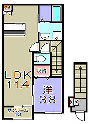 サチクル石塚 2階1LDKの間取り