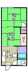アイビハイツB棟 2Kの間取図画像