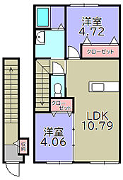 近江鉄道八日市線 新八日市駅 徒歩4分の賃貸アパート 2階2LDKの間取り