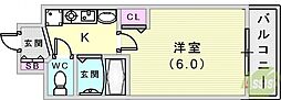 エステムコート神戸・ハーバーランド前 11階1Kの間取り