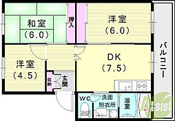 すずらん台コート 4階3DKの間取り