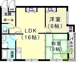 下祗園コーポ 4階2LDKの間取り