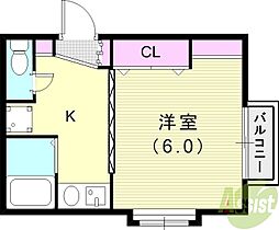 グリーンリバティ 1階1Kの間取り