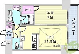 プレサンスTHE神戸 1LDKの間取図画像