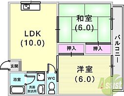 上祇園ハイツ 2LDKの間取図画像