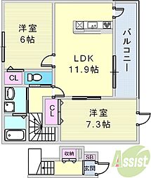 エムズハウス 2LDKの間取図画像