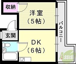 パレスヒラノ 1DKの間取図画像