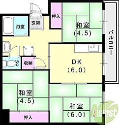 鈴蘭台第3住宅3号棟 3DKの間取図画像