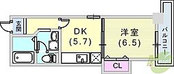 サンクラッソ湊川公園駅前 1DKの間取図画像