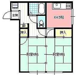 原建設アパート 4階2DKの間取り
