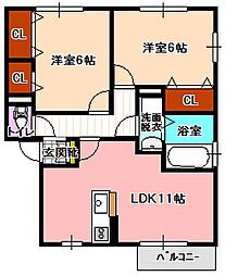 リビングタウン砂払Ａ.Ｂ 1階2LDKの間取り