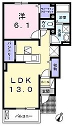 サニーエレガンスA・B 1階1LDKの間取り