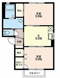 エスポワール秋桜B 2Kの間取図画像