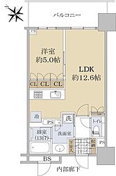 ブランズタワー豊洲 21階1LDKの間取り