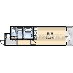 朝日プラザ夕陽丘III 2階ワンルームの間取り