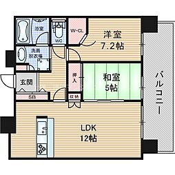 ヴィークタワーOSAKA 6階2LDKの間取り