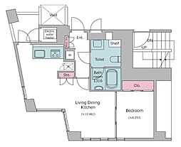 レジディアタワー乃木坂 3階1LDKの間取り
