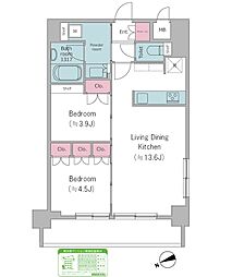 ドゥーエ西馬込II 4階2LDKの間取り