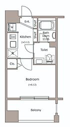 レジディア市ヶ谷 6階1Kの間取り