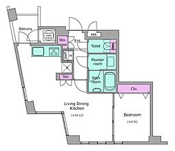 レジディアタワー乃木坂 1LDKの間取図画像