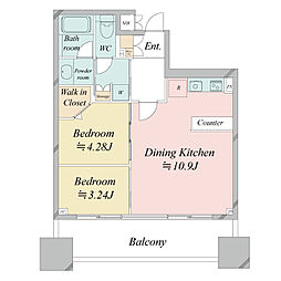 市ヶ谷スクエアレジデンス 11階2LDKの間取り