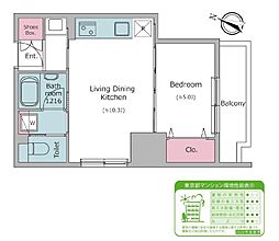 クロスレジデンス日本橋本町 11階1LDKの間取り
