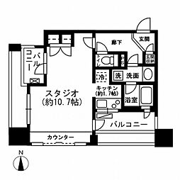 レジディアイチガヤ ワンルームの間取図画像