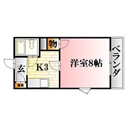 ボヌール中尾 1Kの間取図画像