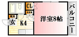 観ビル 1Kの間取図画像